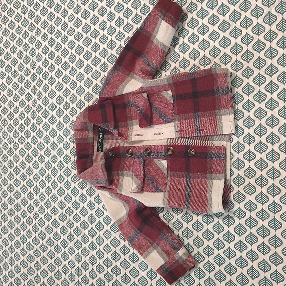 Lenox James Red Plaid Shacket 12-18 Months Button Up Collar Flannel - Picture 2 of 6
